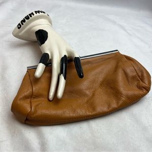 Macasa tan lamb leather clutch purse 4x6